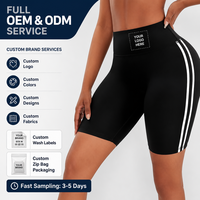 Shorts de yoga taille haute personnalisés avec logo pour femme, contrôle du ventre, style cycliste, deux bandes blanches, pour fitness et cyclisme