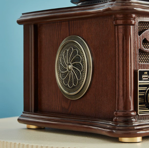 Venta directa de fábrica de una carcasa de radio de madera estilo gramófono retro con reproductor de vinilo de tres velocidades, reproductor de CD, radio BT FM. - Product Image 3