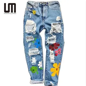 Liu Ming New Arrivals Casual Printed Distressed Denim Jeans For Women