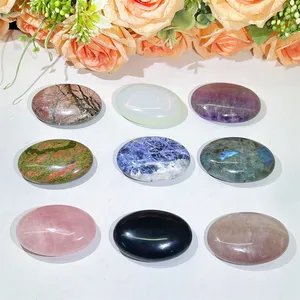 Wholesale Natural Gemstone Crystal Product Rose Quartz Crazy Agate Polishing Oval Palm Stone For Healing