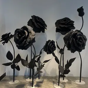 Q175 yeni tasarım siyah beyaz dev güller düğün dekorasyon kağıdı çiçek sahne dekor sahne fotoğraf pencere dekorasyonu