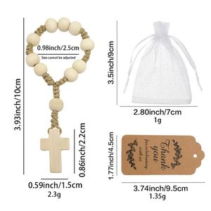 Bracelet chapelet en bois avec cordon tressé, cadeau de baptême, perles de prière, cadeaux de baby shower, unisexe, fait main, croix, fournisseur en gros - Product Image 3
