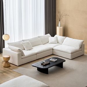 Canapé modulaire en forme de L de style moderne, en tissu de lin, pour le salon - Product Image 1