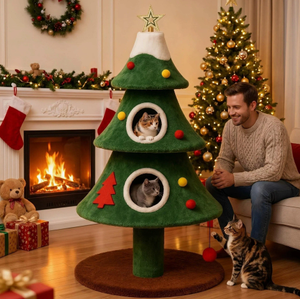 Arbre à chat de Noël avec lit, grande tour pour chat, meuble à gratter en peluche, jouet d'escalade pour animaux de compagnie d'intérieur - Product Image 2
