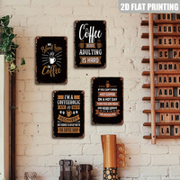 Letrero Metálico Largo con Frase de Café Negro, Decoración Divertida de Pared con Taza de Café y Granos para Cocina, Cafetería o Bar