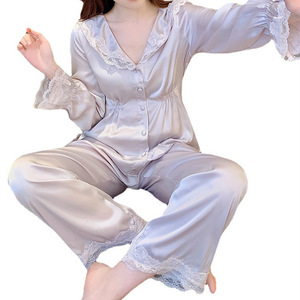 Set Pigiama Rinfrescante in Seta Ghiaccio ODM, Tinta Unita, Maniche Lunghe, Traspirante, Ecologico, Vita Elastica, per la Primavera, Ideale per Sudorazioni Notturne Femminili - Product Image 6