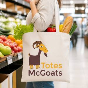 Bolsa de Lona Natural con Estampado de Cabra de Dibujos Animados, Asa Larga para el Hombro, Bolsa de Compras Diaria - Product Image 4