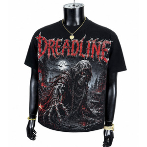Streetwear Clothes Manufacturer Custom Digital Printed T-shirts Blank <strong>White</strong> Skeleton Graphics Oversized Cropped Rhinestone <strong>Tees</strong> - Product Image 5