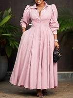 Robe chemise longue plissée unie en mousseline respirante à manches longues avec ceinture, coupe trapèze, taille unique, pour femme