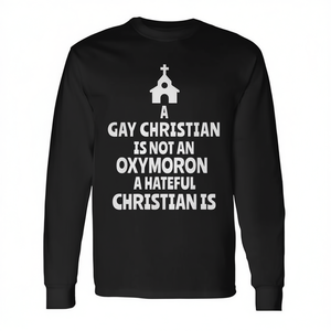 T-shirt à manches longues unisexe pour adulte, col rond, imprimé en sérigraphie, avec motif 'Gay Christian Not An Oxymoron' et 'Church Sign Design' - Product Image 3