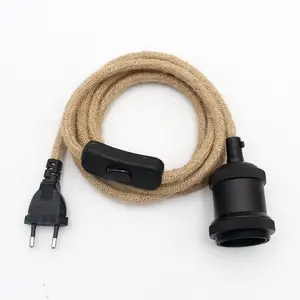 DIY Vintage Lamp Holder with European Plug Power Cord Retro Hemp Cord With Midway Switch For Pendant Light Cord Sets