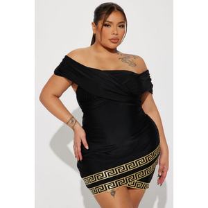 Nouvelle robe décontractée pour femme, style personnalisé, logo, mini, épaules dénudées, ourlet tulipe, fermeture éclair contrastante au dos - Product Image 4