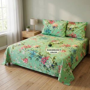 Green Pattern Flower Discharge Print Bedding Set 100% Organic Cotton 200TC Floral Pattern <b>King</b> <b>Size</b> for Home Hotel - Product Image 2