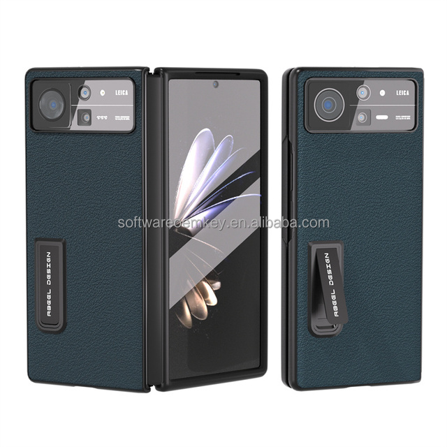 Genuine Leather Wave Pattern Shockproof Cover Integrated Phone case and Protective Film Stand Case for Xiaomi Mix Fold 2