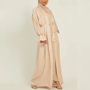 Новое поступление Высококачественная Исламская золотистая Роскошная Одежда с открытой абайей с длинным рукавом и однотонным атласным внутренним платьем