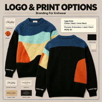Pull-over tendance patchwork multicolore pour homme, col rond, tricot jacquard, personnalisable avec logo (ODM & OEM)