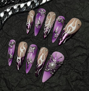 Venta al por mayor personalizado hecho a mano bailarina prensa francesa Stiletto diseño acrílico uñas artificiales arte para mujeres gran oferta OEM - Product Image 4