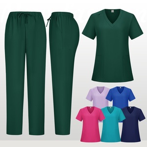 Women V Neck <b>Scrub</b> Set Moisture Wicking Knitted Split Uniform Hospital Wear - Product Image 3