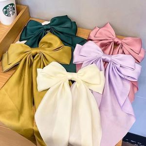 Custom <b>Large</b> Satin <b>Bow</b> Hair Clips Solid Color Ribbon Spring Clip Fashion Girls Sweet Hair Accessories Bowknot Hairpins Women - Product Image 2