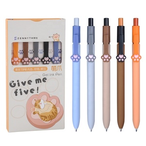 HUA Lot de 5 stylos gel à pression motif patte de <span class=keywords><strong>chat</strong></span> mignons, encre gel noire 0,5 mm, en plastique, pour les amoureux des chats, papeterie Kawaii, fournitures scolaires et de bureau, qualité supérieure - Product Image 1