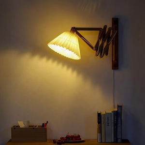 Lámpara de <span class=keywords><strong>Pared</strong></span> Estilo Nórdico Japandi, Brazo de Tijera de Madera, Pantalla de Papel Plegado, Ajustable, Única, <span class=keywords><strong>Extensible</strong></span>, Tipo Acordeón - Product Image 2