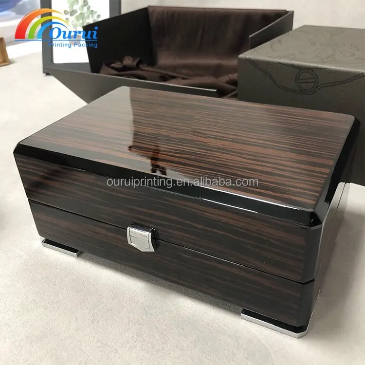Hochwertige luxus-uhrenbox mit klavierstiftfarbe aus holz mit anpassbarem display marke uhrenbox