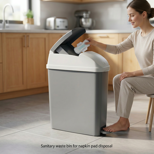 Foot Pedal Waste <b>Bin</b> Rectangular <b>Plastic</b> Indoor Household <b>Kitchen</b> Use Simple Design Gray White Lid sanitary <b>bin</b> ABS heavy duty - Product Image 2