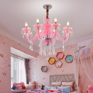 Lustre en verre moderne simple et doux pour chambre d'enfant Fille romantique Princesse Lustre en cristal rose Bougie lumineuse - Product Image 2