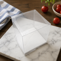 Boîte à gâteau et à pain pliable transparente en PET de 6 pouces, profil bas, sans danger pour les aliments, base blanche, épaisseur 1 mm, logo imprimé en quatre couleurs