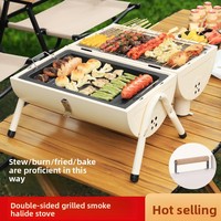 Barbecue à gaz en acier pour intérieur/extérieur avec friteuse intégrée, sécurité flamme, chauffage sans fumée - Usage domestique