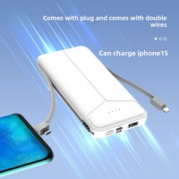 Batterie externe portable 10000 mAh avec prise murale AC pliable, double câble intégré, charge rapide, OEM/ODM, marque privée
