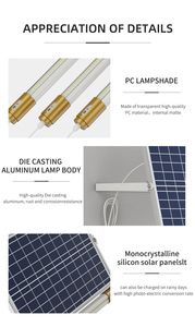Lampe solaire LED T12 300W IP65 12 heures Blanc pur pour applications de jardin, paysage, entrepôt, couloir et intérieur - Product Image 6