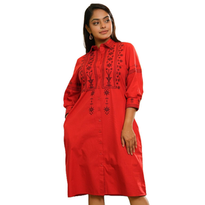 Vestido Corto de Algodón Bordado con Botones, Elegante y de Calidad Premium para Mujer - Product Image 2