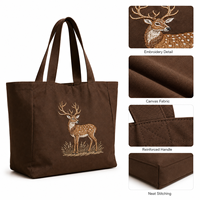 Sac fourre-tout en toile personnalisé avec logo brodé motif cerf, grand format, durable, en coton réutilisable, écologique, pour courses et yoga