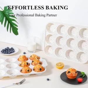 MUYULINS - Molde para Hornear Muffins y Cupcakes de Silicona, Color Beige, 12 Tazas, Antiadherente, Libre de BPA, con Marco Reforzado de Metal, Certificado LFGB - Product Image 1