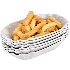 Ceramic French Fries Bowl Serving Dish Porcelain White Currywurst Serving Bowls Plate Sausage, Bacon, Snacks platter Bowl