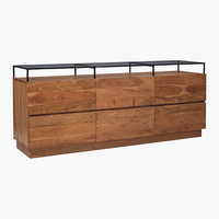 Commode à 6 tiroirs de taille personnalisée en bois avec plateau en verre design moderne couleur noyer pour chambre à coucher