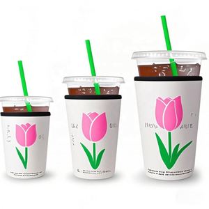 Manchon en néoprène personnalisé avec impression de fleurs de tulipes pour café, glaces, boissons - Product Image 1