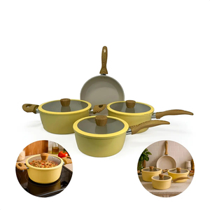 High Quality Ceramic Coated <b>Pot</b> Pan Silicone Glass Lids Soft Touch Handle Non Stick 7 Piece Forged Aluminium Cookware <b>Set</b> - Product Image 6