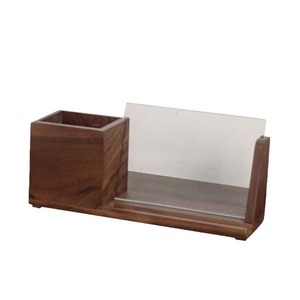Portalápices Cuadrado de Madera de Nogal, 20x8x8cm, Organizador de Escritorio Multifuncional, Soporte para Almacenamiento de Papelería - Product Image 1