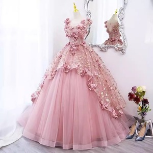 3D花プロムドレスボールガウンピンク花柄イブニングパーティープリンセスピンク15 Quinceaneraドレス - Product Image 6