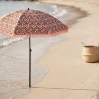 Parasol de plage inclinable en acier avec franges rondes, imperméable, facile à transporter, en polyester, style balinais, pour la vente en gros