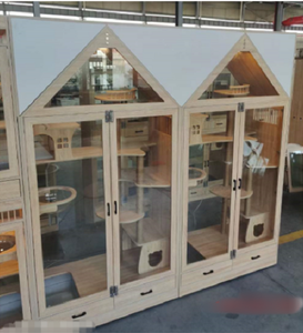 Vitrine de cabine pour chat en bois massif moderne simple à 2 positions avec bande lumineuse jouet maison pour chat plateau en plastique palette boîte d'emballage - Product Image 6