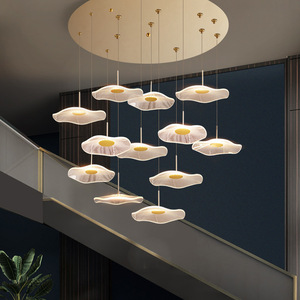 Lampe pendante acrylique de feuille de lotus nordique moderne grande lampe de LED pour l'escalier de salon de maison - Product Image 1