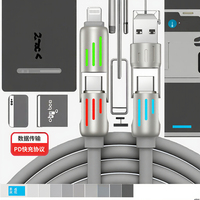 Câble de charge USB Type-C 4-en-1 super rapide 65W, charge rapide 3A, éclairage RGB, blindage tressé, conducteur en cuivre pur pour ordinateur