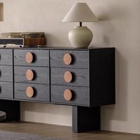 Armoire à neuf tiroirs vintage noire en bois massif, meuble de rangement mural pour salon, commode de chambre à coucher