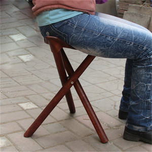 Outdoor camping triangular <b>stool</b>, solid wood fishing <b>stool</b>, retro cowhide <b>folding</b> <b>stool</b>, <b>folding</b> chair - Product Image 4