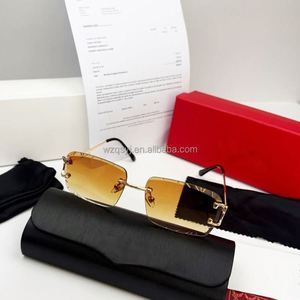 Bring a Box And a Receipt Famous Designer Rimless Sunglasses Unisex Diamond Cut UV400 Protection Luxury Sunglasses - Product Image 5