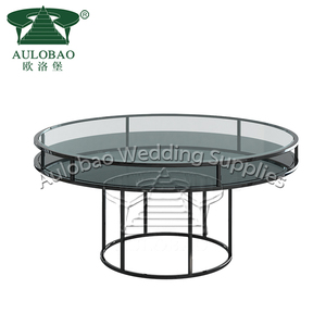 Mesa y sillas de restaurante de comedor de vidrio superior redondo con marco de metal negro - Product Image 5