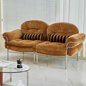 Canapé vintage, style créatif, salon, hôtel, villa, structure en métal, tissu brun de luxe, fauteuil simple - Product Image 2